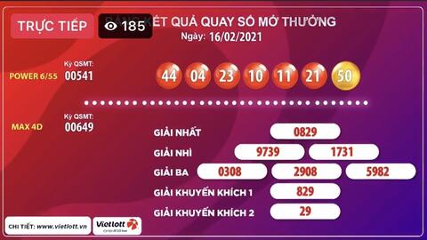 Kết quả xổ số Vietlott ngày 16/2: Power 6/55, Max 4D trình làng ẩn số mang giải thưởng khủng