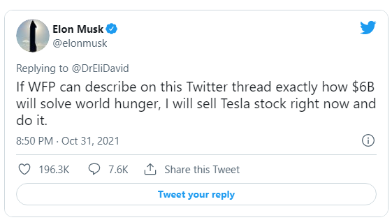 Elon Musk: Nếu ai đó chứng minh được 6 tỷ USD có thể giúp thế giới thoát khỏi nạn đói, tôi chi tiền ngay lập tức! - Ảnh 1. Elon Musk: Nếu ai đó chứng minh được 6 tỷ USD có thể giúp thế giới thoát khỏi nạn đói, tôi chi tiền ngay lập tức! - Ảnh 1.